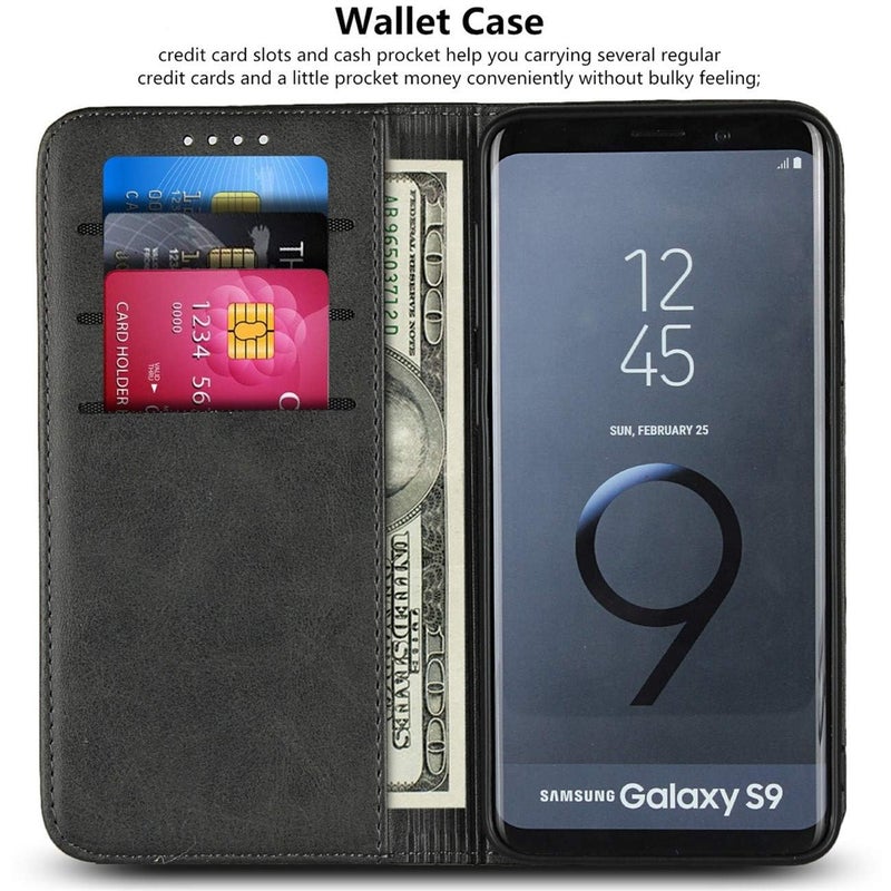 iCoverCase for Samsung Galaxy S9 Wallet Case, Premium PU Magnetic Leather Card Slots Holder Carry Kickstand Feature Flip Cover Case for Galaxy S9 (Dark Gray) - Image 3